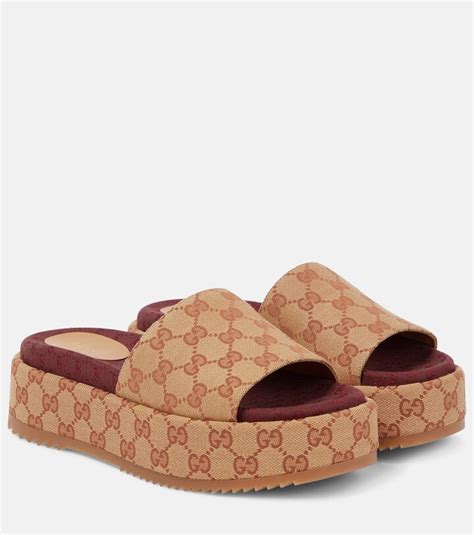 gucci canvas platform slides|gucci slides with fur women.